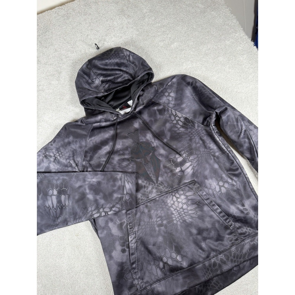 Kryptek Hoodie Mens Large Black Camo Spartan Helmet Logo Pullover Fleece Typhon